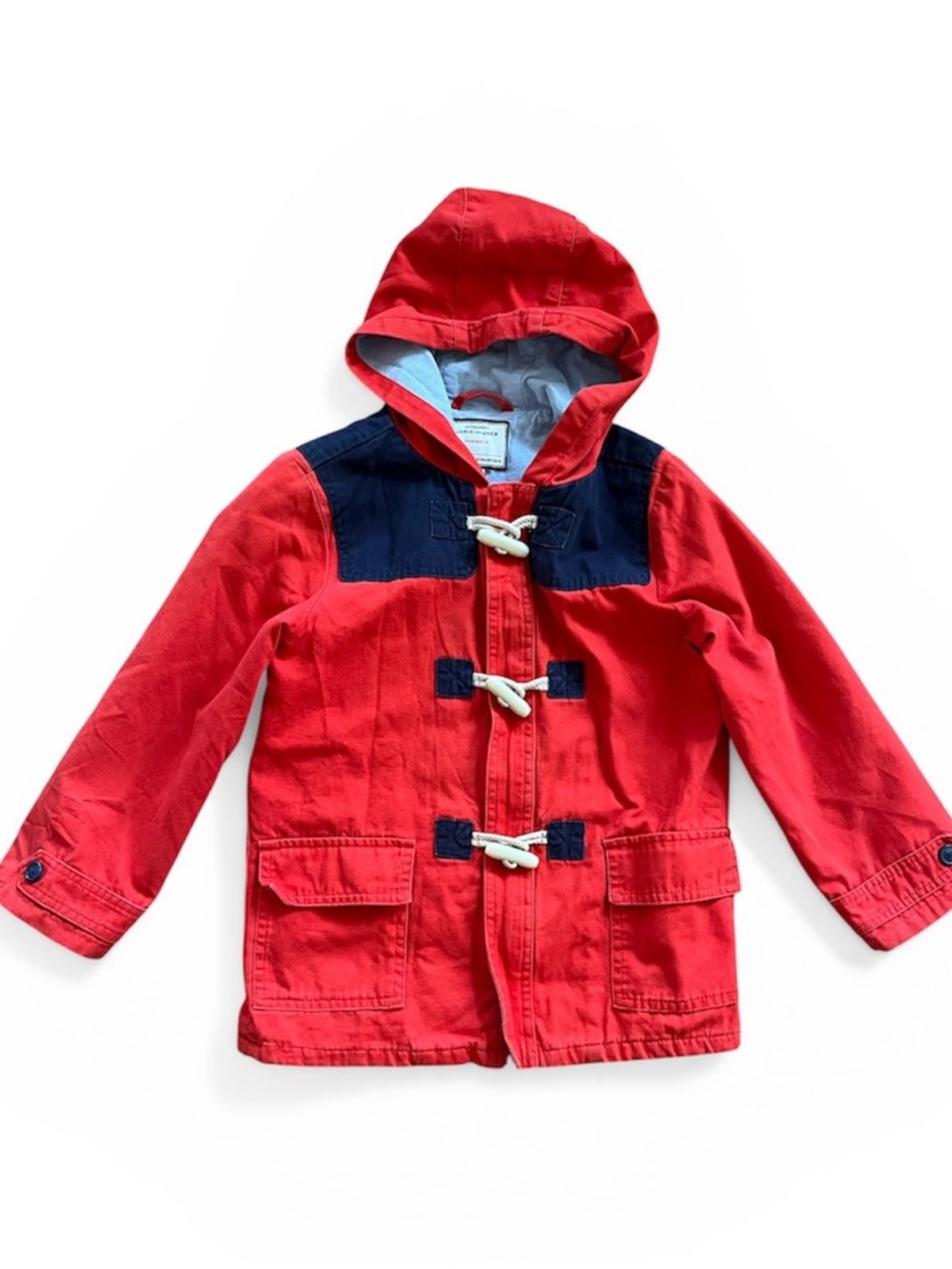 Janie and Jack Red Hooded Toggle Jacket with Navy Accents